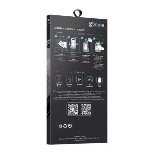 OBAL:ME 5D üveg kijelzővédő applikátorral Apple iPhone 13/13 Pro/14/16e/17e készülékhez fekete