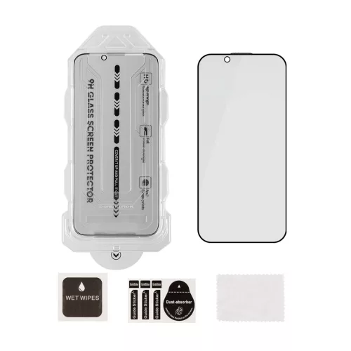 OBAL:ME Privacy 5D üveg kijelzővédő applikátorral Apple iPhone 13/13 Pro/14/16e/17e készülékhez fekete